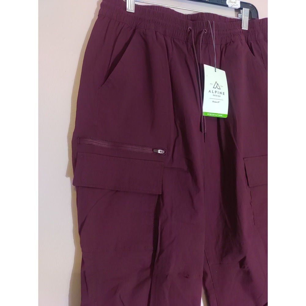 Alpine Women Deep Bordeaux Plum Trail Pockets Drawstring Jogger‎ Pants Size L - Picture 2 of 6